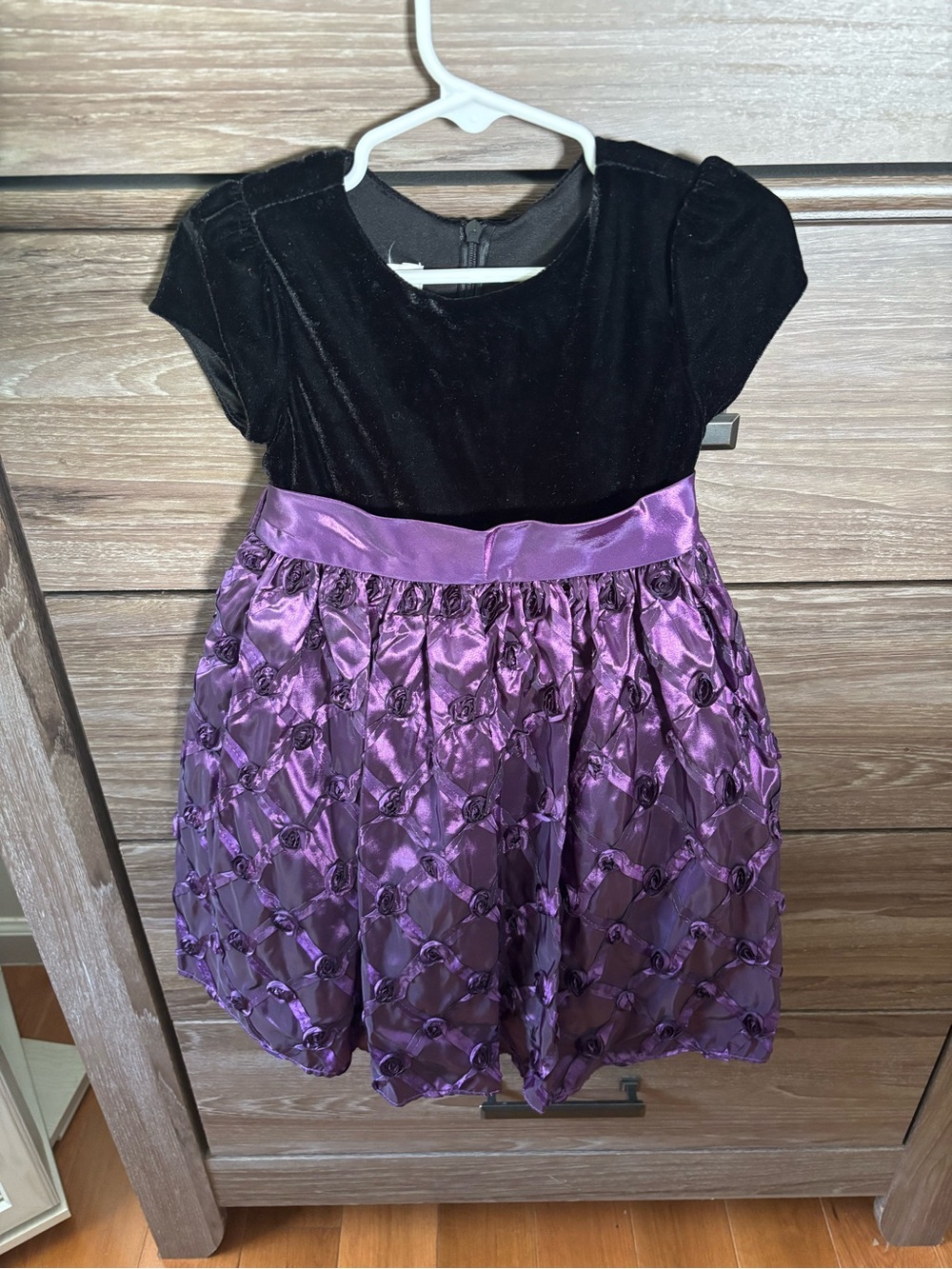 American Princess Black Velvet Top with Purple Satin Rosette Skirt